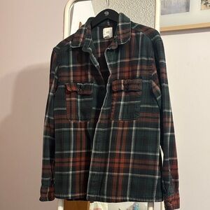 H&M Men's Plaid Shirt Jacket - Dark Green and Rust